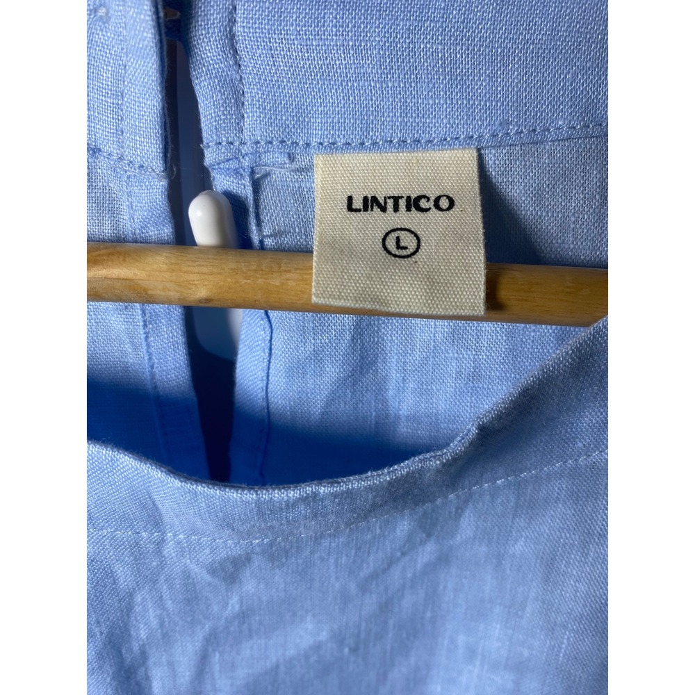 Lintico Linen Round Neck Asymmetrical Button Front Midi Dress JELENA Women LARGE - Picture 8 of 10